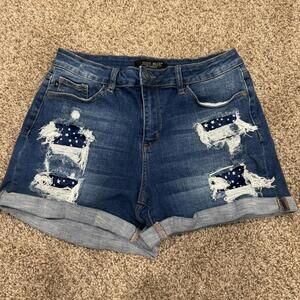 Judy Blue Distressed Denim Shorts with Star Patch Details